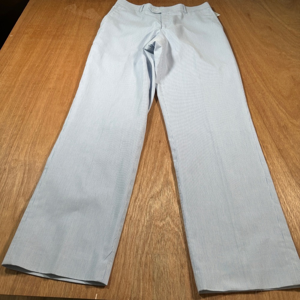 Alan Flusser Dress Pants Mens 32x32 Blue White Micro Stripe Seersucker NWT